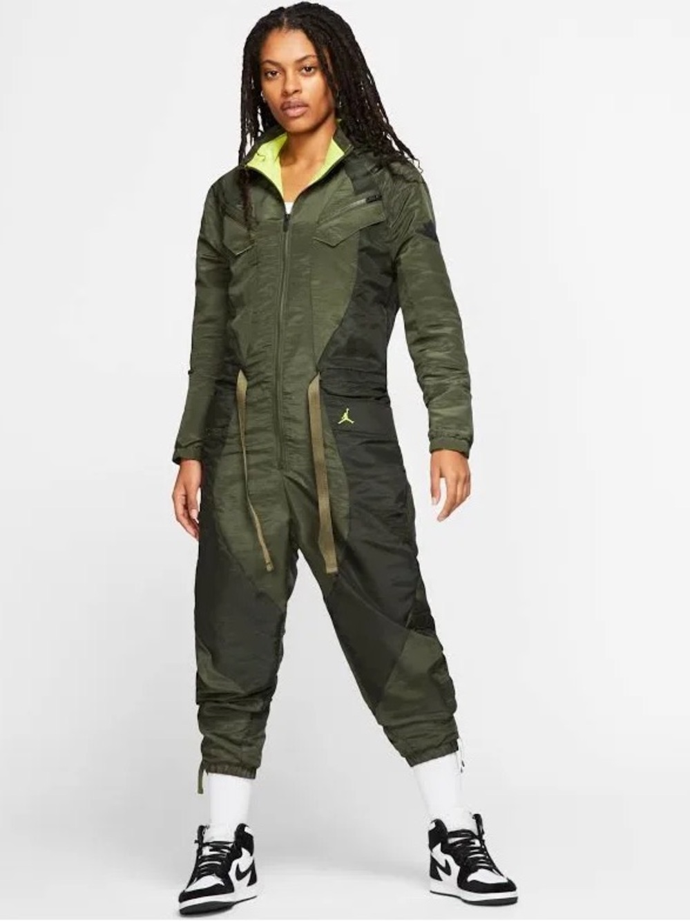 Nike Air Jordan Flight Suit Olive Khaki Cyber Zip Jumpsuit Future Breakdance M